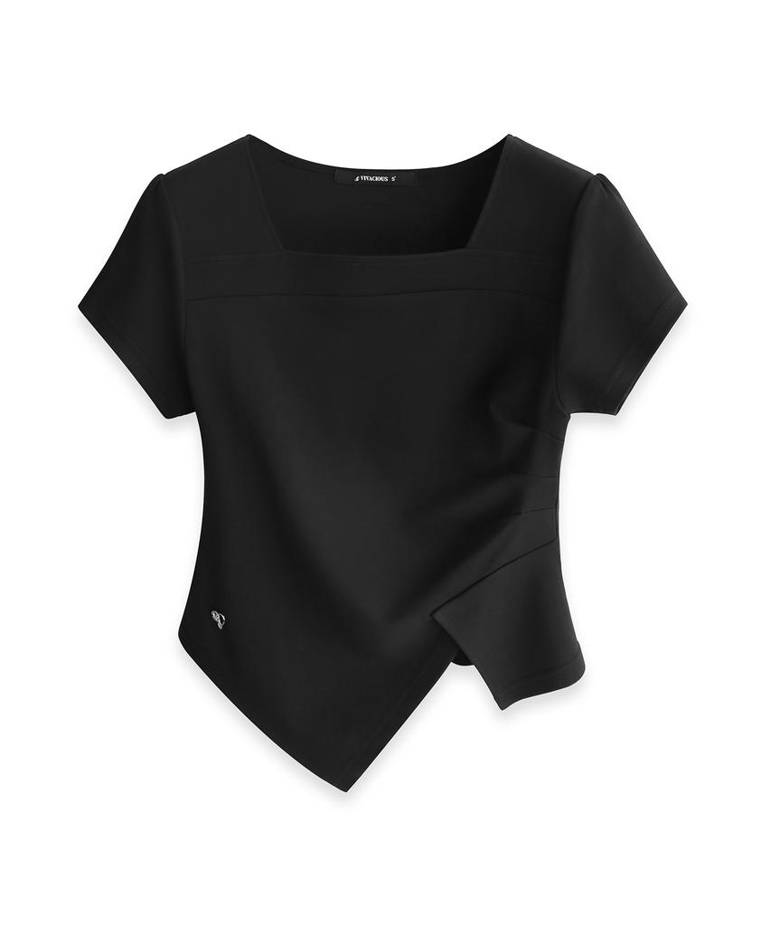 VIVACIOUS Elegant Side Tuck Short T-Shirt Black