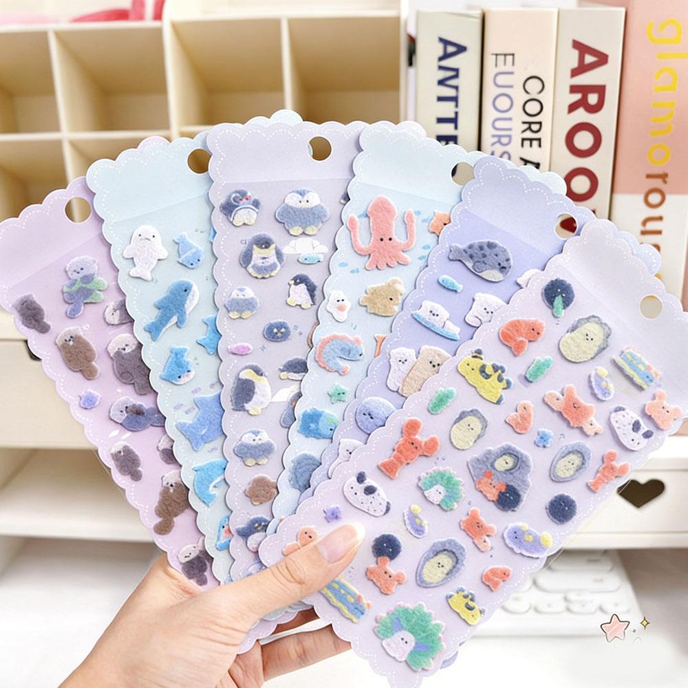 Cartoon Animal Felt Cloth Kawaii Decor Stickers Scrapbooking DIY Journaling Cute Stationery Sticker Marine Animal Decor Stickers