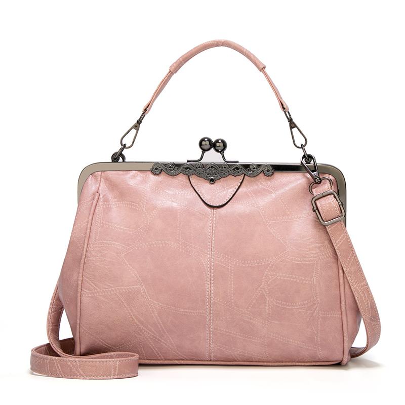 Shoulder Bags Women Retro Frame Purses Girls Crossbody Messenger Bag Small Handbags for Phe Party Faux Oil Leather Clip Bag
