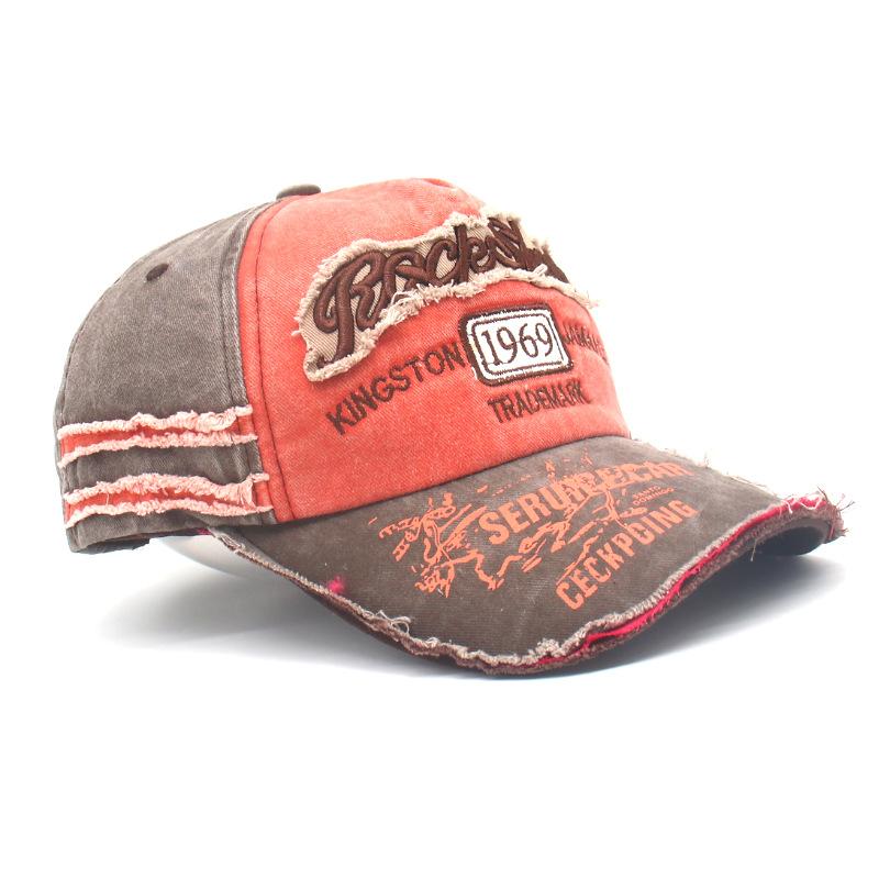 Washed Retro Ripped Cowboy Hat Versatile Retro Letter Embroidered Dome Edged Casual Baseball Cap