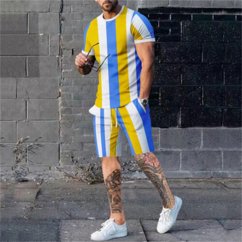 Letní novinka 3D pánská sada triček s celotělovým potiskem Ležérní móda Luxusní styl Kompletní sada oblečení Street Wear Šortky se stahovací šňůrkou