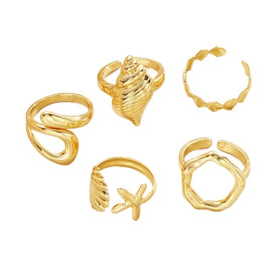 5 Stuks Oceaan Strand Ring Mannen Vrouwen Gouden Zeester Schelp Zee Slak Vingerring Verstelbare Opening Legering Kust Ring Mode Sieraden