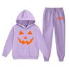 Kids Hoodie and Sweatpants Set with Halloween Print for Holiday Wear