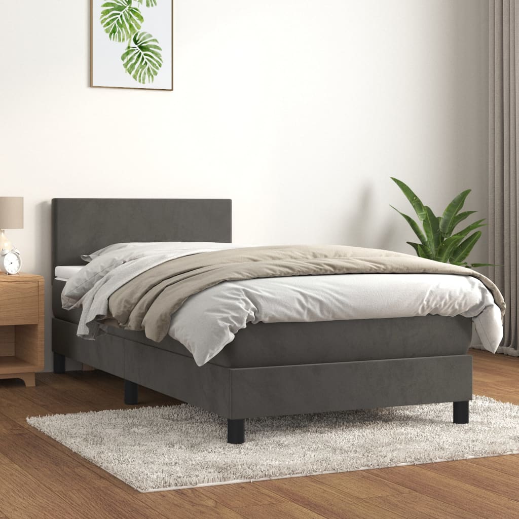 Box Spring Bed with Mattress Dark Gray 80 X 200 Cm Velvet