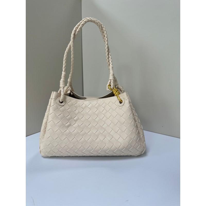 Womens Woven Crossbody Bag With Metal Clasp PU Bucket Tote Shoulder Handbag Daily Commute