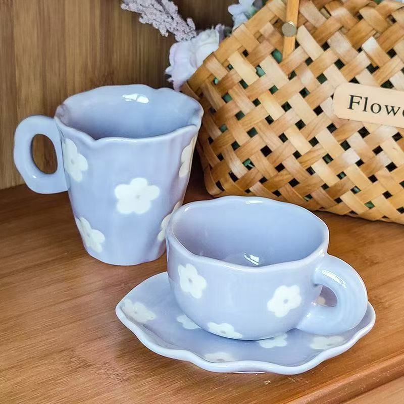 320ML Blue Cloud Hand Pinch Can, Underglaze Color Ceramic Milk Coffee Cup, Office Drinking Ceramic Cuplu Mic dejun Cadou Student