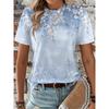 Sommar Rundhals 3D Blomtryck Topp Trendiga Casual Kortärmade Dam T-shirts