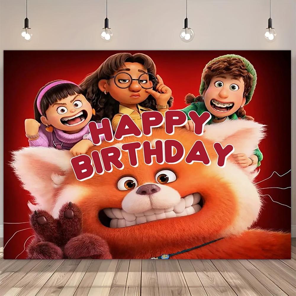 Cartoon Turning Red Alles Gute zum Geburtstag Banner Niedliches Roter Panda Thema Kinder Mädchen Geburtstagsparty Dekoration Foto Hintergrund Zubehör