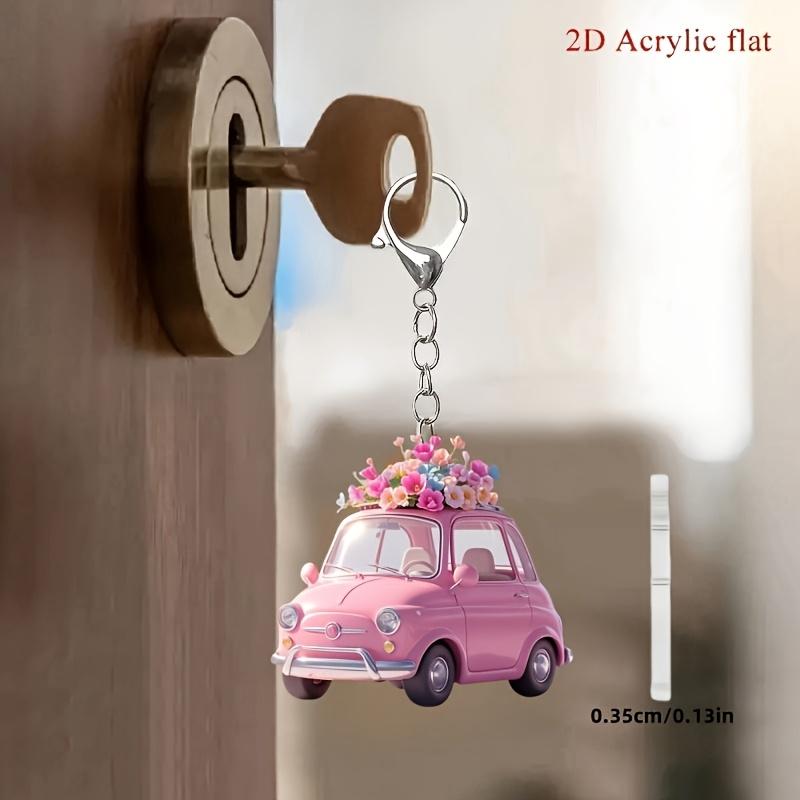 1 pièce, Porte-clés plat 2D Rose Mode Voiture avec fleur pour sac à dos et clés de voiture, Décorations de fête de fin d'année, Cadeaux parfaits pour Thanksgiving