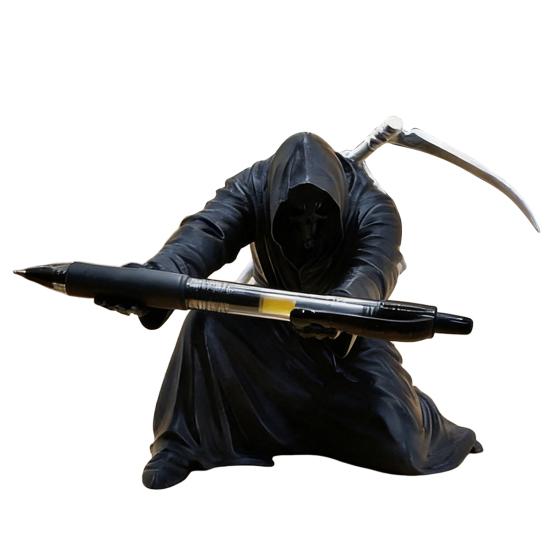 Grim Reaper Pen Holder 3D Printed Gothic Pencil Storage Rack Desktop Organizer for Halloween Home Office Decor