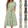 Women's Summer Casual Floral Print Round Neck Midi Dress Basic Classic Outdoor Everyday Short Sleeve Loose Dress