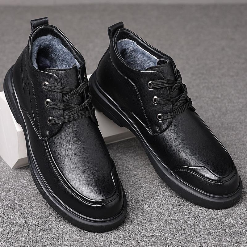 Fashion Men Genuine Leather Boots With Wool Fur Winter Men Ankle Boots Business Casual Man Snow Boots Work Shoes