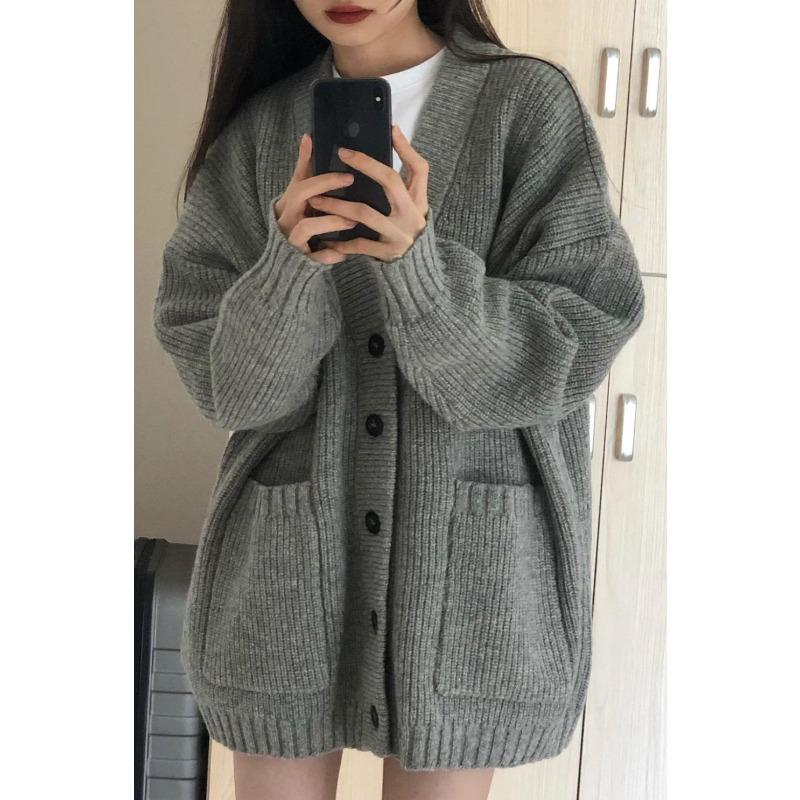 Soft waxy lazy autumn and winter new loose coat wear top knitted sweater women's lazy wind cardigan