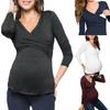 Women's V Neck Long Sleeve Maternity Nursing Top Slim Casual Cross Wrap T Shirt