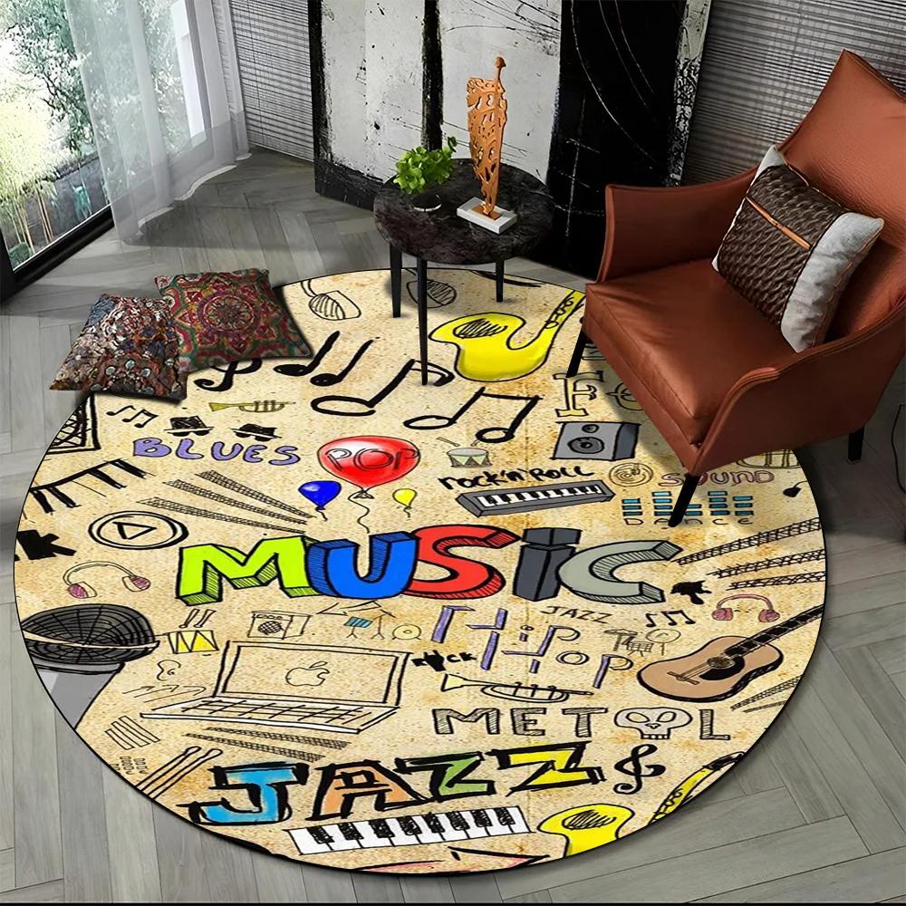3D Musikalische Note Klavier Kunst Runder Teppich für Wohnzimmer Schlafzimmer Kinder Spielzimmer Stuhl Dekoration, Haustier Bereich Teppich Rutschfeste Bodenmatte