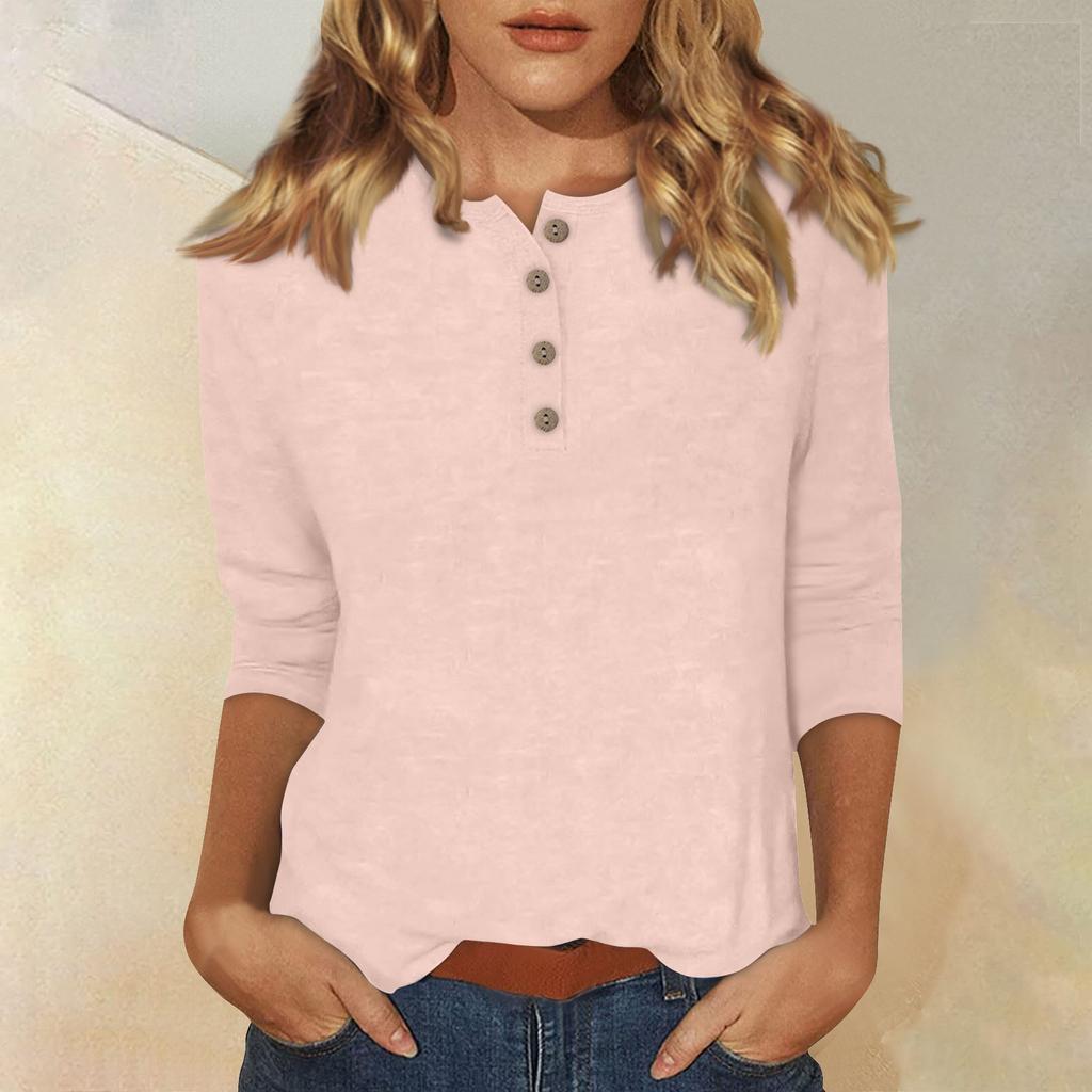 Women Cute Print Tees Blouses Casual Plus Size Basic Tops Pullover For 3/4 Sleeve Shirts