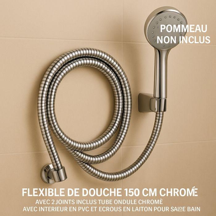 Flexible de Douche - BOXBRICO - 150 cm - Chromé - Installation rapide - 2 Joints Inclus