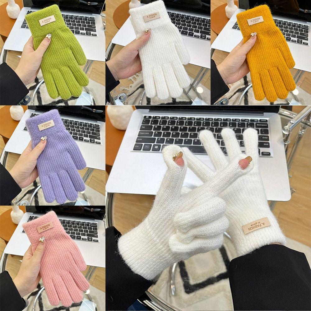 Warm Sport Cycling Gloves Thick Plush Full Finger Mittens New Knitted Gloves  Women
