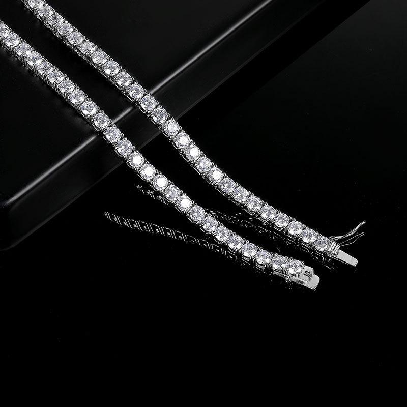 Men's High-End 4mm 5mm Zircon Tennis Necklace - Luxurious Diamond-Accented Jewelry Accessory
