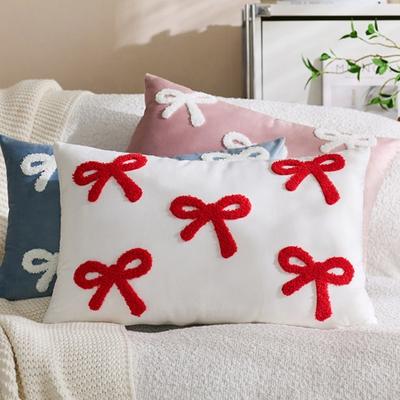 Throw Pillowcase Velvet Soft Decorative Cover Bow Pattern Multiple Sizes Cushion Case Sofa Bedroom Chair Home
