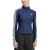 adidas Originals Striped Stand Collar Zipper Long Sleeve Slim Jacket Women Jackets Midnight-Blue JD5023