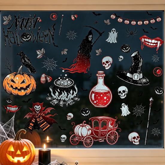 Dark Aesthetic Home Ornaments 9PCS Halloween Static Window Stickers, Gothic Silhouette Decals, Reusable Retro Horror Stickers Waterproof PVC for Glass