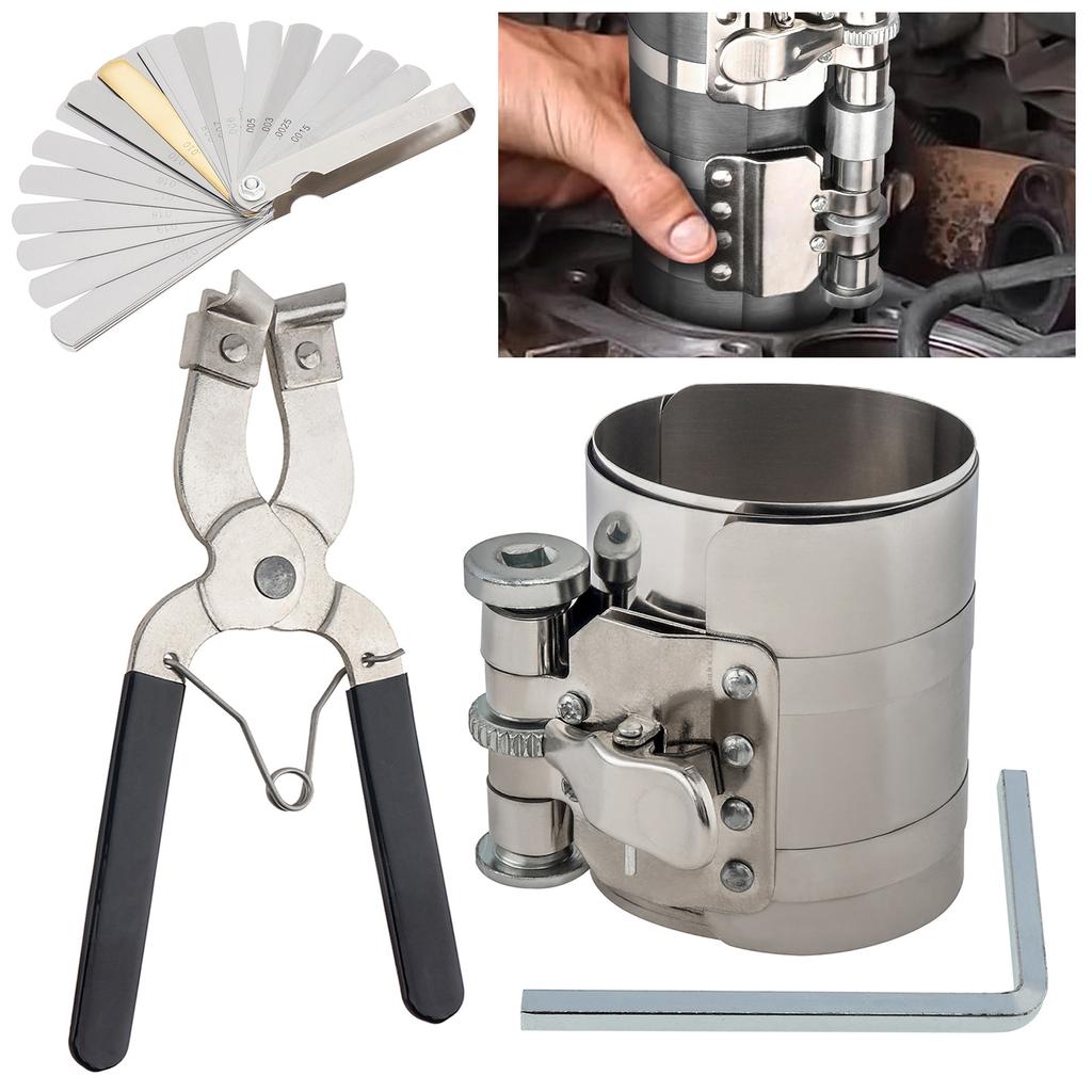 Unealtă Compresor Segment Piston Motor Auto 4 inch, Mărimi Reglabile De la 2 Inch La 7 Inch cu Clește Montator Piston, Argintiu 50mm,175mm Segment Piston
