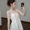 French side sling summer new light apricot waist thin top doll shirt belly hidden meat a-word skirt