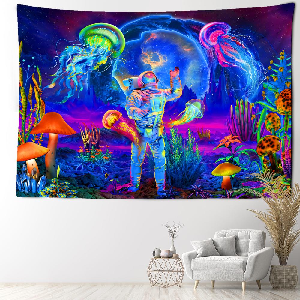 Colorful Mushroom Astronaut Tapestry Wall Hanging Witchcraft Hippie Tapiz Mysterious Bedroom Dormitory Home Decor