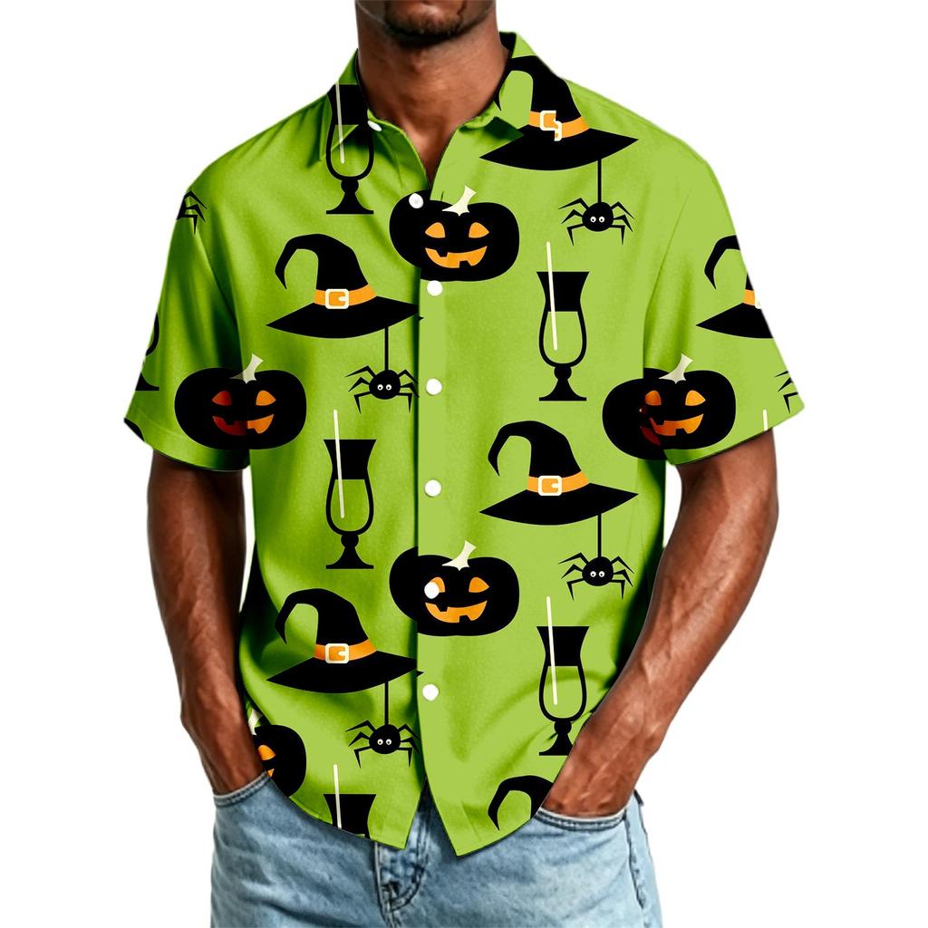 Męska koszula casual z nadrukiem na Halloween, z krótkim rękawem