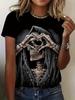 Gothic Skull Rose Print Women T Shirt Pink Floral Spider Web Casual Short Sleeve O-neck Dark Aesthetic Summer Tops