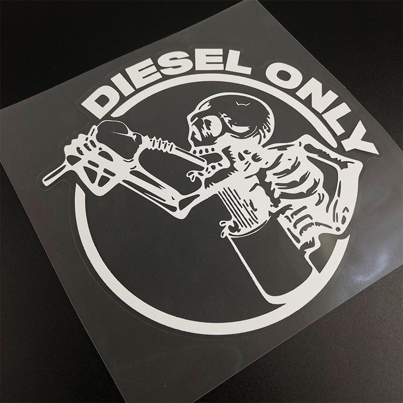1PC DIESEL ONLY Skeleton Drinking Car Stickers Waterproof Auto Gasoline Fuel Tank Cap Durable Vinyl Decals Skull Decoration