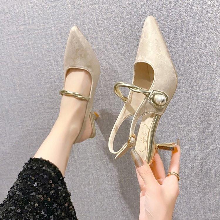 Elegant Chinese Style High Heels Womens Shoes 2025 New Versatile Fashionable Sexy Fine Tipped Pointed Sandals Trendy Women's