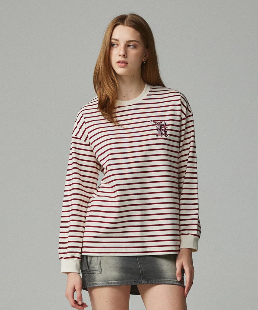 KITTY POTTERY Simple Logo Embroidered Striped T-Shirt Ivory & Black