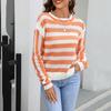 2023 Autumn Women's Casual Striped Crew Neck Long Sleeve Sweater Large Size Pullover Sweater