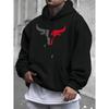Manfinity Homme Sweat à capuche à cordon de serrage pour homme avec motif de taureau de dessin animé, épaules tombantes