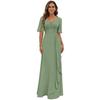 Evening Dress 1011 New V-neck Pleated Long Chiffon Party Dress Skirt Slim Swing Wedding