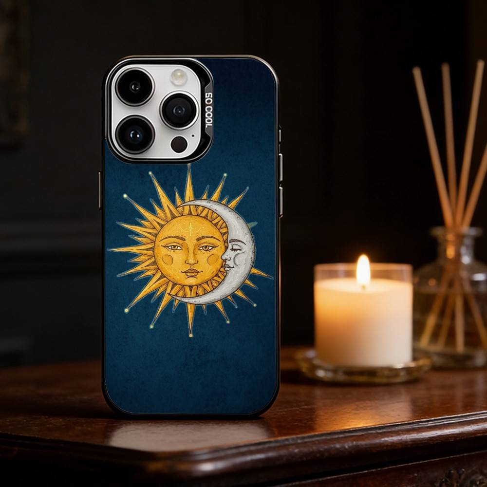 Retro Tarot Sun Moon Stars Phone Case Color Silver Shell For IPhone 17 16 15 14 13 12 11 Pro Max Plus
