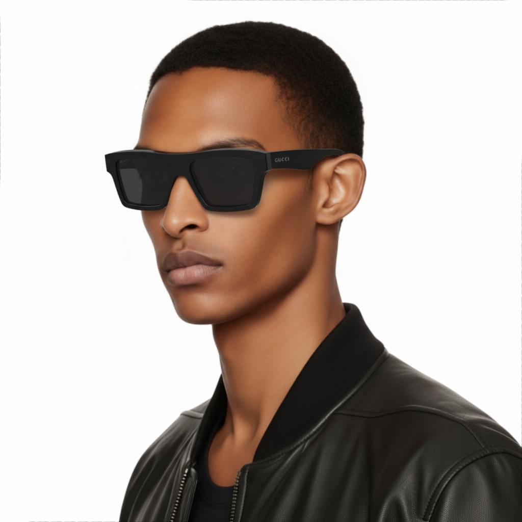 Gucci Quadratische Sonnenbrille Mit Dunkelgrauen Gläsern Und Schwarzem Rahmen Herren Sonnenbrille GG0962S-005
