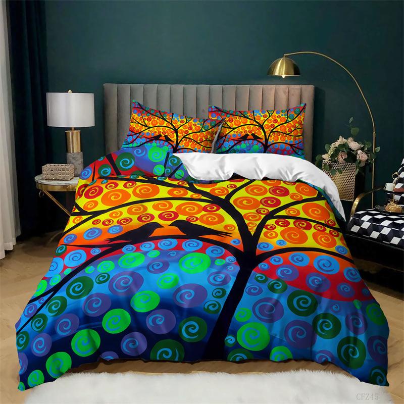 Tree of Life Duvet Cover Set Botanical Branches Leaves Bedding Set Psychedelic Mysterious Colorful Plant Polyester Quilt Cover