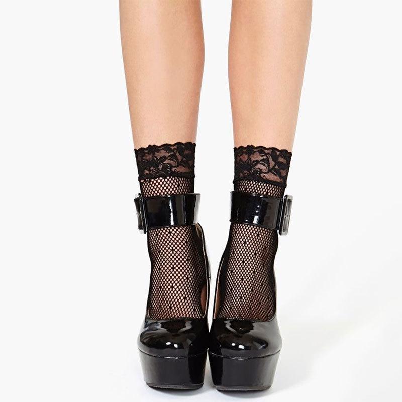 Chaussettes d'été en dentelle résille Perle Noire - Respirantes, Invisibles Grandes Tailles
