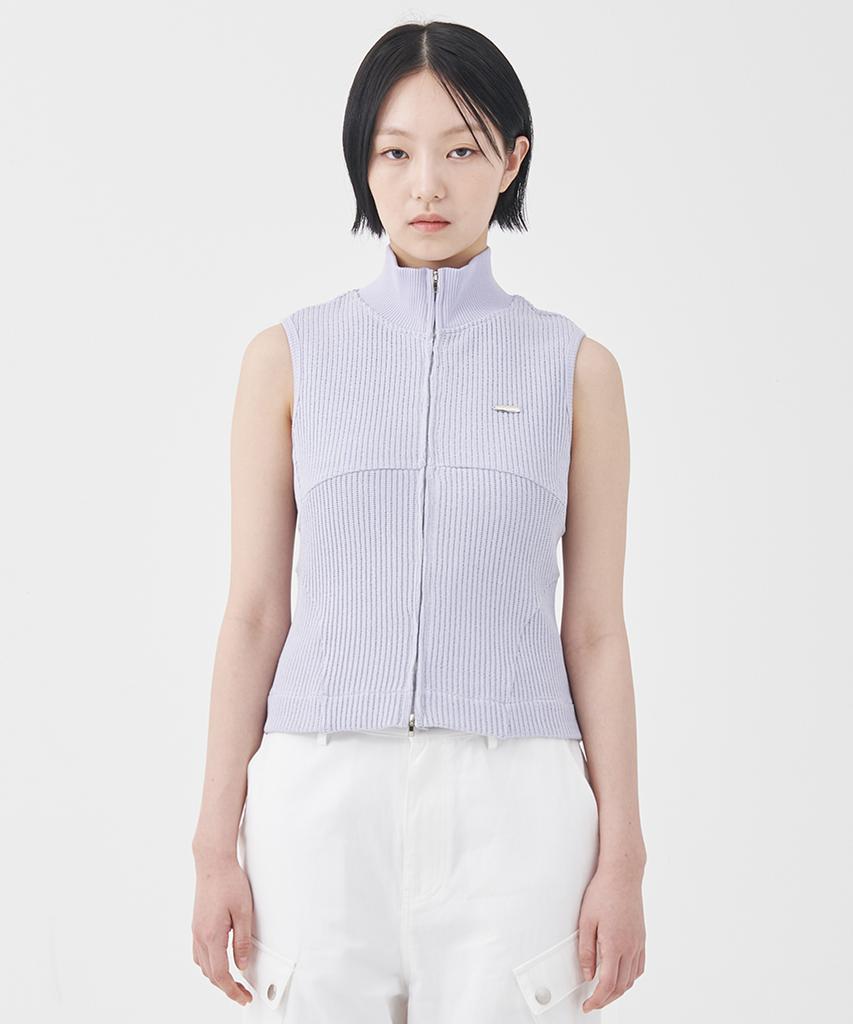 Fdr Law Guage Rib Zip Up Sleeveless Cream