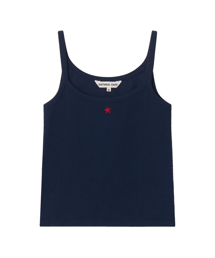 Oteumilkape Symbol Embroidered Ribbed Sleeveless Top - Navy