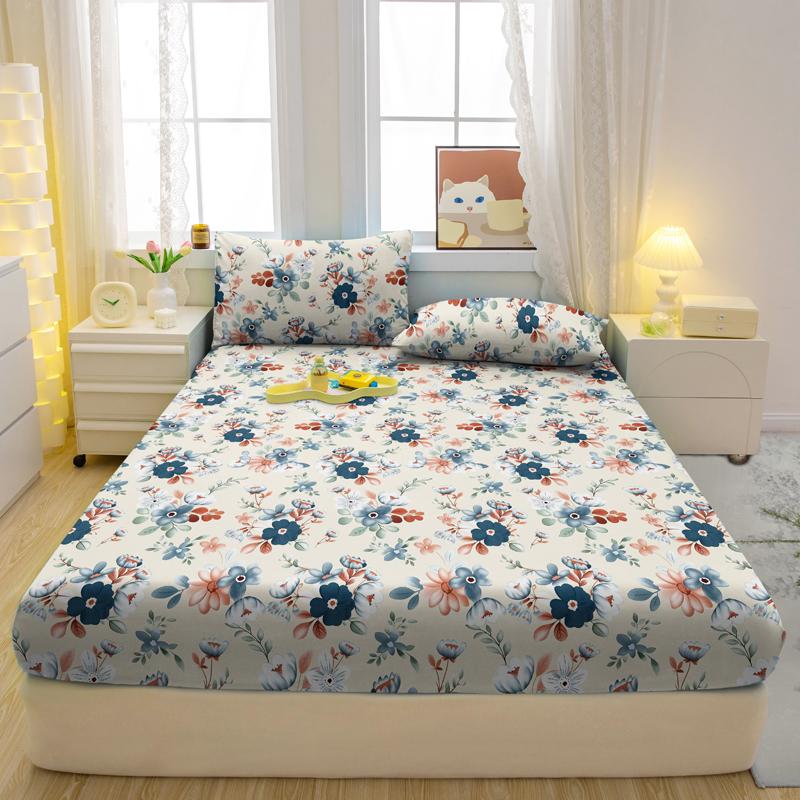 1 schlichtes, modernes, mattes Spannbettlaken mit Pflanzenblumen-Print, Bettbezug mit Schlafzimmer-Print, Bettwäsche (Ohne Kissenbezüge)