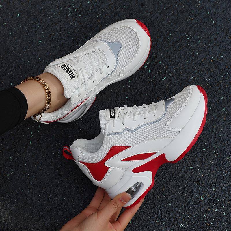 Spring and Autumn new breathable mesh soft-soled shoes slope heel thick sole heightening women's shoes air cushion casual sports shoes women's muffin