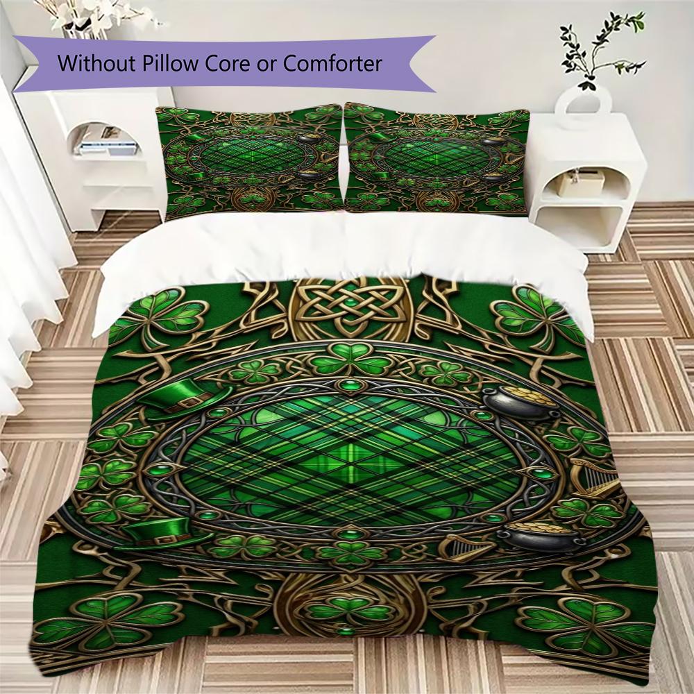 St.Patrick's Day Pattern Bedding Uilt Set Uilt Cover Pillowcase Home Decoration Birthday Gift (1 * Duvet Cover + 2 * Pillowcase Without Core)75