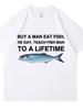 Tees Meme T Shirt Unisex Unisex Eat Fish Day Teach Fish Unisex To Lifetime Funny Casual Tshirt Unisex Casual Tee Women Clothing Clothes