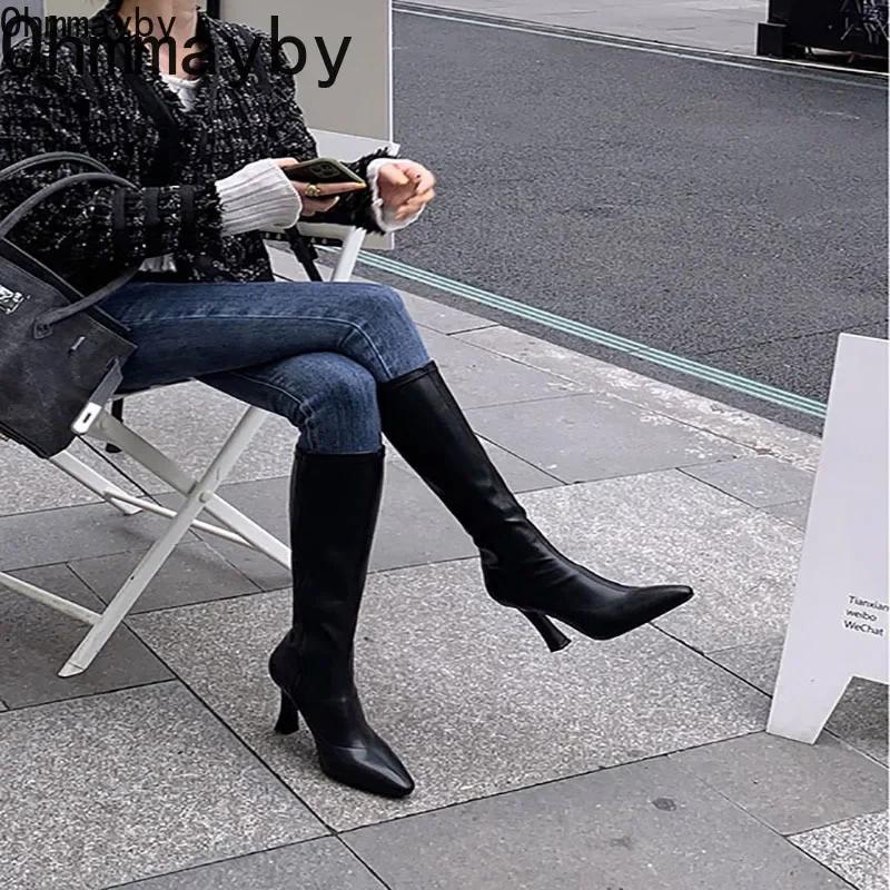 Winter Women Long Boots Fashion Thin High Heel Knee High Booties Ladies Black Brown Sexy Woman Knight Boats Botas De Mujer