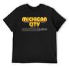 Michigan City, Indiana Retro Stripes T-Shirt Custom T-shirts Rapper Graphic Tees New Gifts and T-shirts Summer Top Mens T Shirt