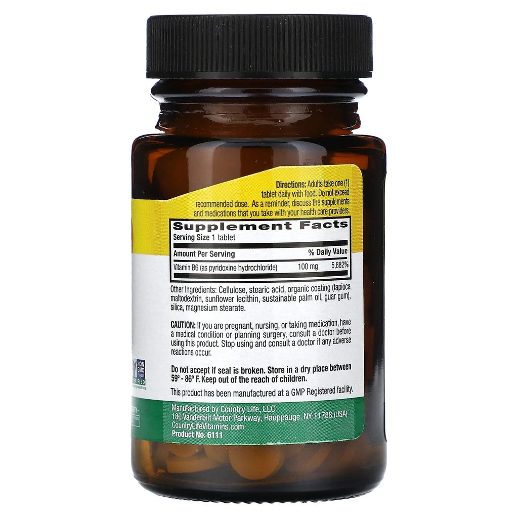 Vitamin B6, 100Mg, 100 Tablets